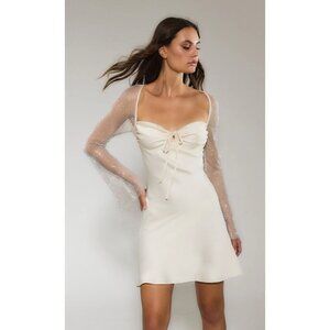 RARE LONDON Cream Diamante Sleeve Mini Dress in Cream Size X-Small (US 2) NWT